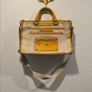 Knomo London Havana Canvas Laptop Messenger Bag Yellow Mustard